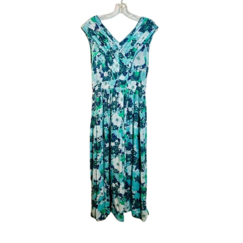 Poupette St Barth Blue Green Floral Maxi Dress Sleeveless V-Neck Size Small - Picture 2 of 5